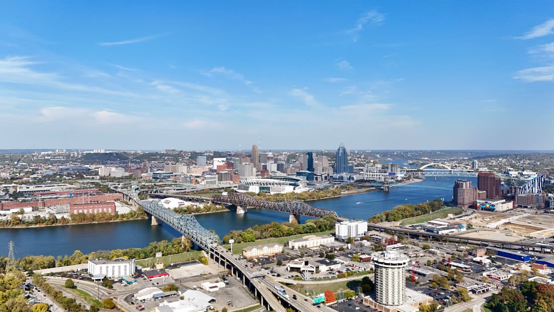 Aerial view of Cincinnati captured by Level Ascent Solutions